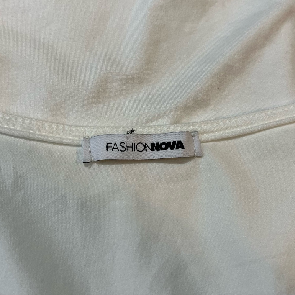 Fashion Nova Ivory Long Sleeve V-Neck Dress - Picture 3 of 4